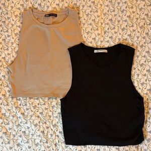 Zara Tan and Black Sleeveless Crop Tops size Small